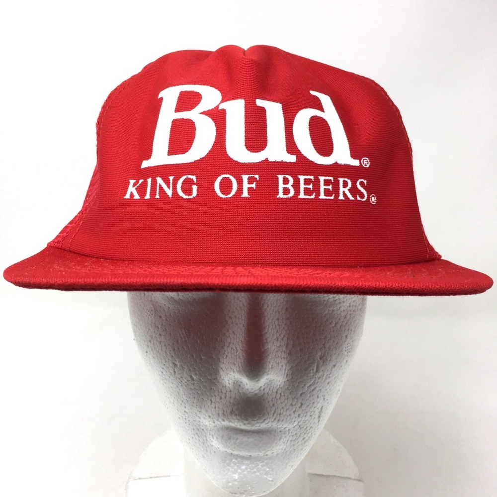Vintage 80s 90s Bud King of Beers Red Hat Cap